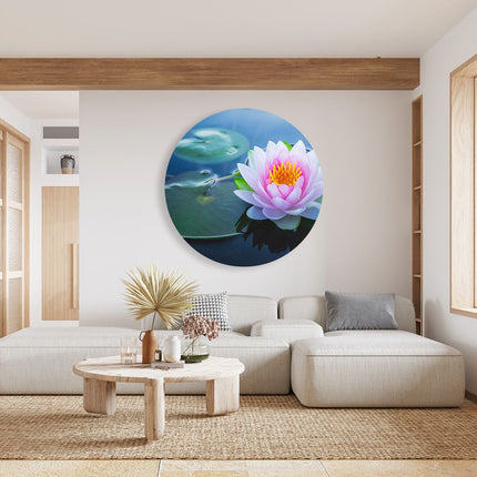 Wandcirkel woonkamer Roze Lotusbloem Met Waterlelies 