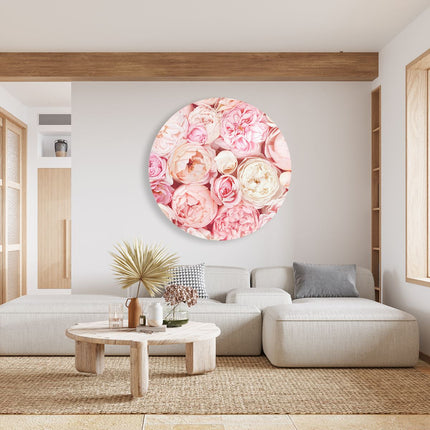 Wandcirkel woonkamer Witte Roze Rozen Boeket - Bloemen