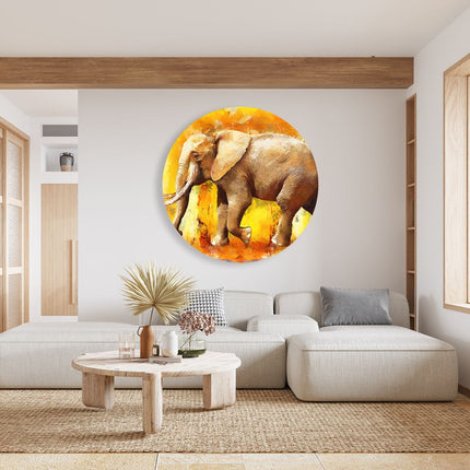 Wandcirkel woonkamer Geschilderde Olifant Olieverf - Abstract