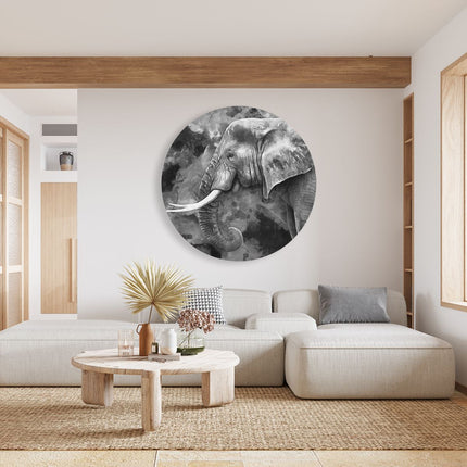 Wandcirkel woonkamer Olifant - Abstract - Zwart Wit