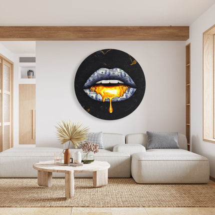 Wandcirkel woonkamer Dollar Lippen Met Goud
