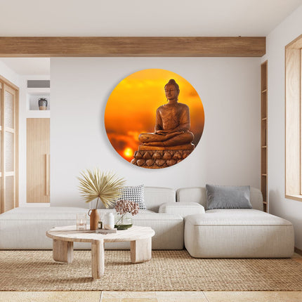 Wandcirkel woonkamer Boeddha Standbeeld Bij Zonsondergang