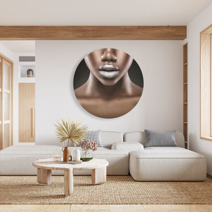 Wandcirkel woonkamer Zilveren Lippen Van Een Afrikaanse Vrouw