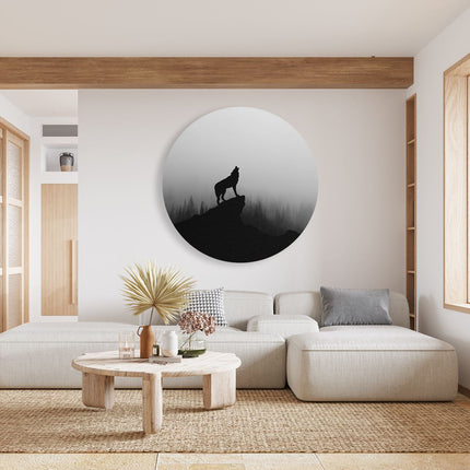 Wandcirkel woonkamer Silhouet Van Een Huilende Wolf - Abstract
