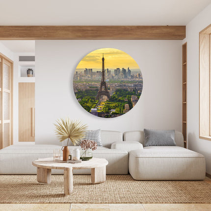 Wandcirkel woonkamer Skyline Van Parijs Met De Eiffeltoren