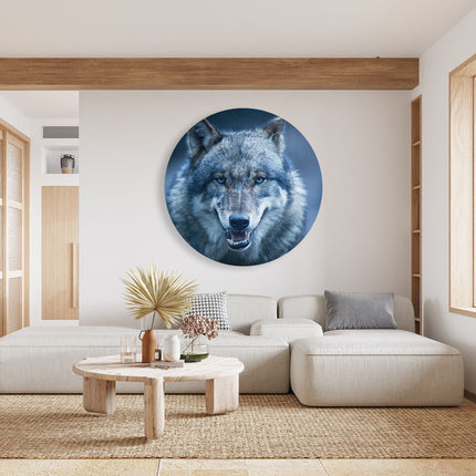 Wandcirkel woonkamer Wolvenkop Met Blauwe Ogen - Wolf