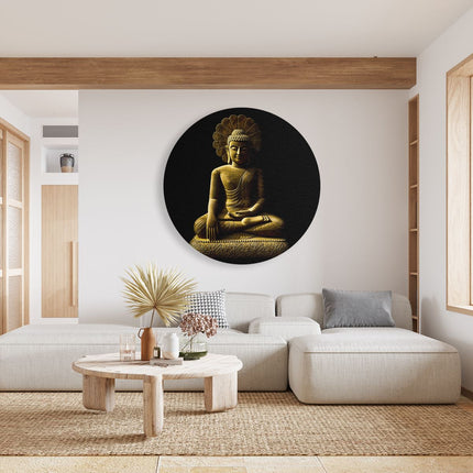 Wandcirkel woonkamer Gouden Boeddha Beeld In Meditatie 
