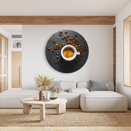 Wandcirkel woonkamer Kopje Koffie Met Koffiebonen