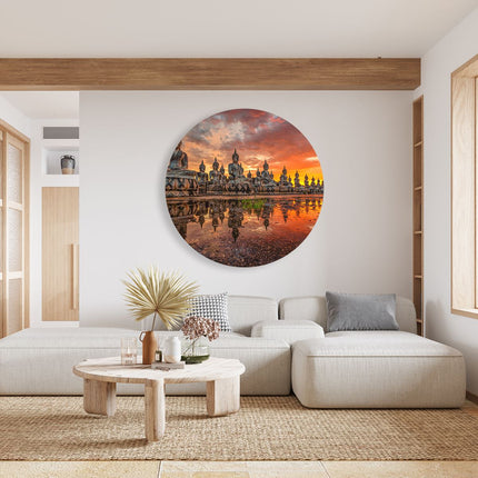 Wandcirkel woonkamer Boeddha Beelden Tijdens Zonsondergang