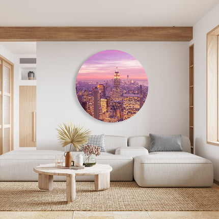 Wandcirkel woonkamer New York Skyline Met Lichten Bij Zonsondergang