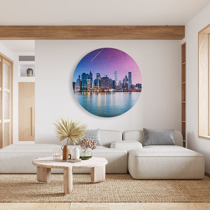 Wandcirkel woonkamer New York Skyline Met Een Kleurrijke Hemel