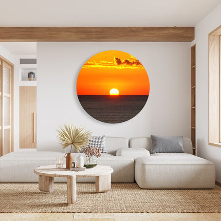 Wandcirkel woonkamer Oranje Zonsondergang In De Oceaan