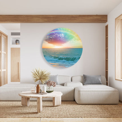 Wandcirkel woonkamer Regenboog in het Water bij het Strand