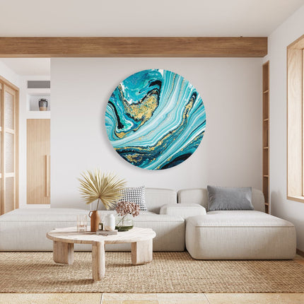 Wandcirkel woonkamer Abstracte Luxe Kunst in het Blauw met Goud