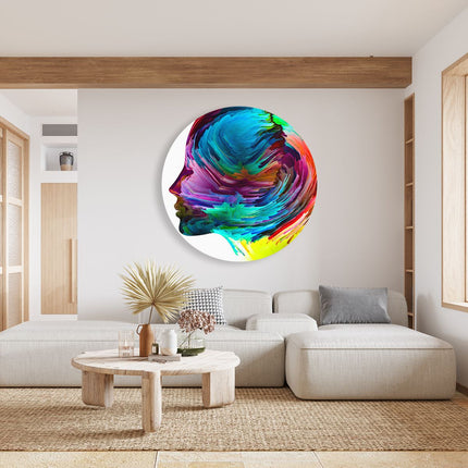 Wandcirkel woonkamer Abstracte Kunst van een Gezicht - Hoofd