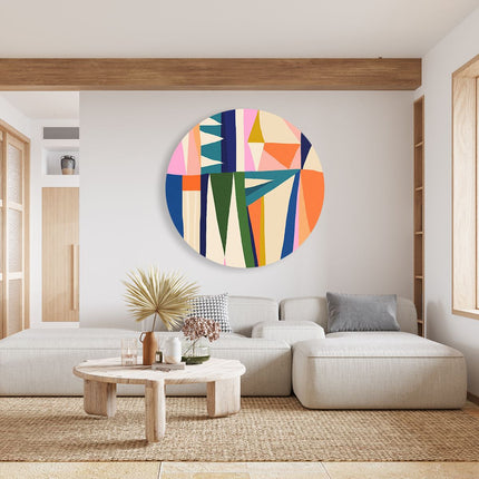 Wandcirkel woonkamer Abstracte Kleurrijke Kunst - Driehoeken