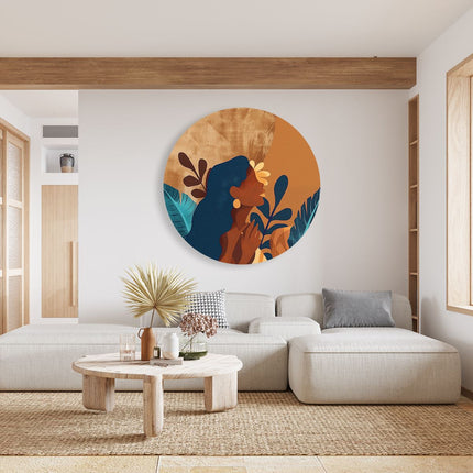 Wandcirkel woonkamer Illustratie van een Vrouw met een Bloem in haar Haar