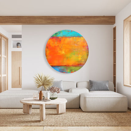 Wandcirkel woonkamer Abstract Kunstwerk met Oranje, Blauwe en Groene Kleuren