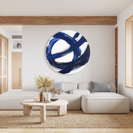 Wandcirkel woonkamer Abstract Kunstwerk met Blauwe en Zwarte Strepen