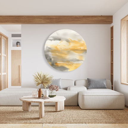 Wandcirkel woonkamer Abstract Kunstwerk van een Gele en Grijze Lucht