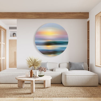 Wandcirkel woonkamer Wazig Beeld van een Zonsondergang boven de Oceaan