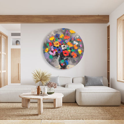 Wandcirkel woonkamer Kunstwerk van Kleurrijke Bloemen in een Vaas