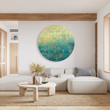 Wandcirkel woonkamer Blauw en Goud Betegeld Kunstwerk