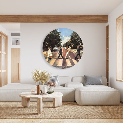 Wandcirkel woonkamer Kunstwerk van de Beatles die een Straat Oversteken