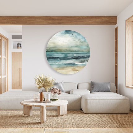 Wandcirkel woonkamer Aquarelkunstwerk van de Oceaan