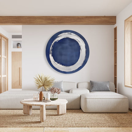 Wandcirkel woonkamer Witte Cirkel op een Blauwe Achtergrond