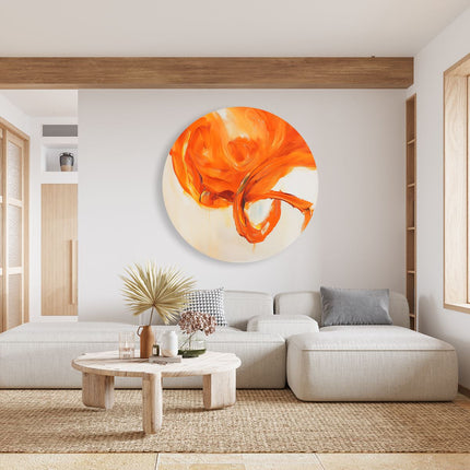 Wandcirkel woonkamer Kunstwerk van een Oranje Bloem