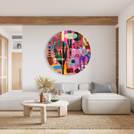 Wandcirkel woonkamer Abstract Kunstwerk met veel Verschillende Vormen en Kleuren