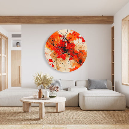 Wandcirkel woonkamer Abstract Kunstwerk met Rode en Zwarte Verfspatten