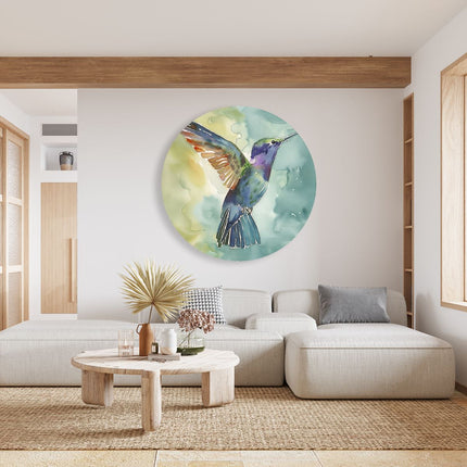 Wandcirkel woonkamer Aquarelkunstwerk van een Kolibrie