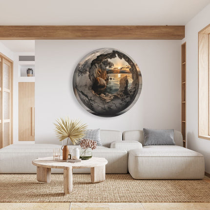 Wandcirkel woonkamer Bol met Rotsen en een Zonsondergang