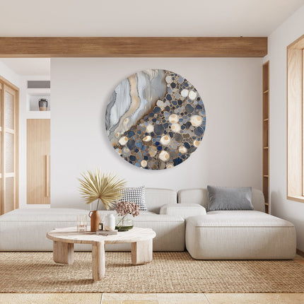 Wandcirkel woonkamer Blauw en Wit Abstract Kunstwerk