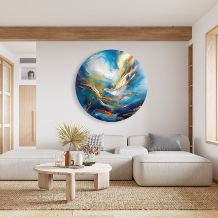 Wandcirkel woonkamer Abstract Kunstwerk van een Duif die in de Lucht Vliegt