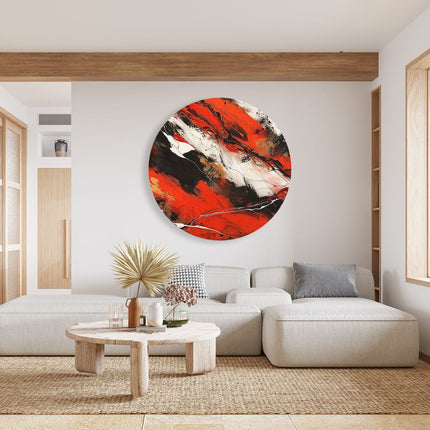 Wandcirkel woonkamer Abstract Kunstwerk met Zwarte en Rode Kleuren