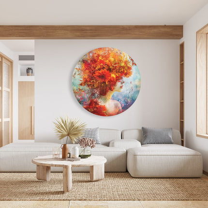 Wandcirkel woonkamer Vrouw met Bloemen in haar Haar