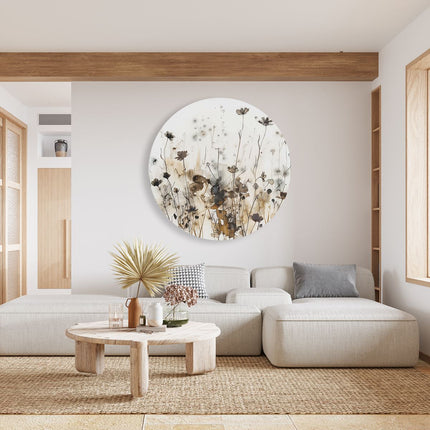 Wandcirkel woonkamer Kunstwerk van Bloemen in een Veld