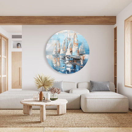 Wandcirkel woonkamer Kunstwerk van Zeilboten op het Water