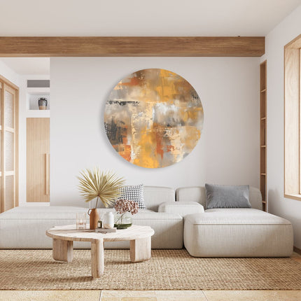 Wandcirkel woonkamer Abstract Kunstwerk in Oranje en Beige