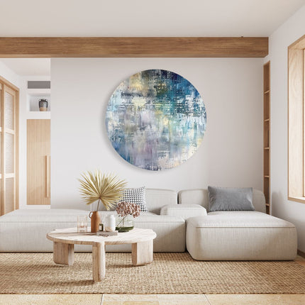 Wandcirkel woonkamer Abstract Kunstwerk met Blauwe en Witte Kleuren