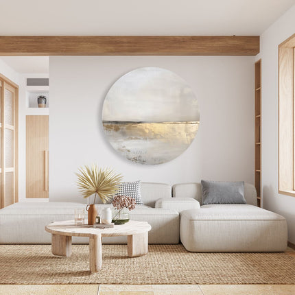 Wandcirkel woonkamer Abstract Kunstwerk met Goud en Beige