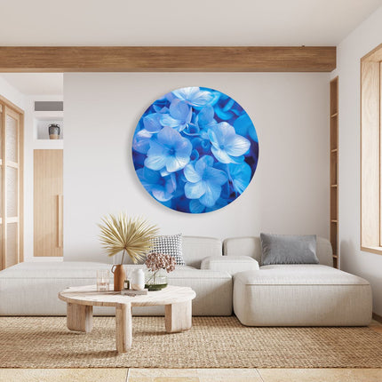 Wandcirkel woonkamer Close-Up van Blauwe Bloemen