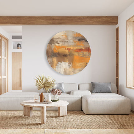 Wandcirkel woonkamer Abstract Kunstwerk in Oranje en Beige