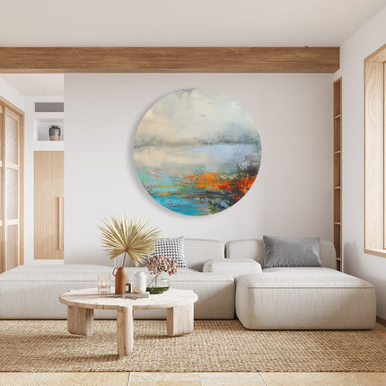 Wandcirkel woonkamer Abstract Kunstwerk met Oranje, Blauwe en Groene Kleuren