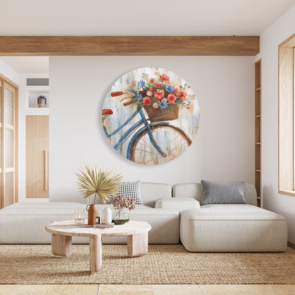 Wandcirkel woonkamer Kunstwerk van een Fiets met Bloemen in een Mand
