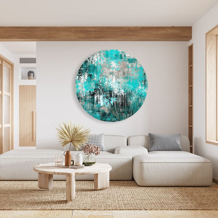 Wandcirkel woonkamer Abstract Kunstwerk in Groenblauw en Zwart