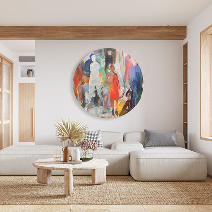 Wandcirkel woonkamer Kunstwerk van Mensen in een Menigte